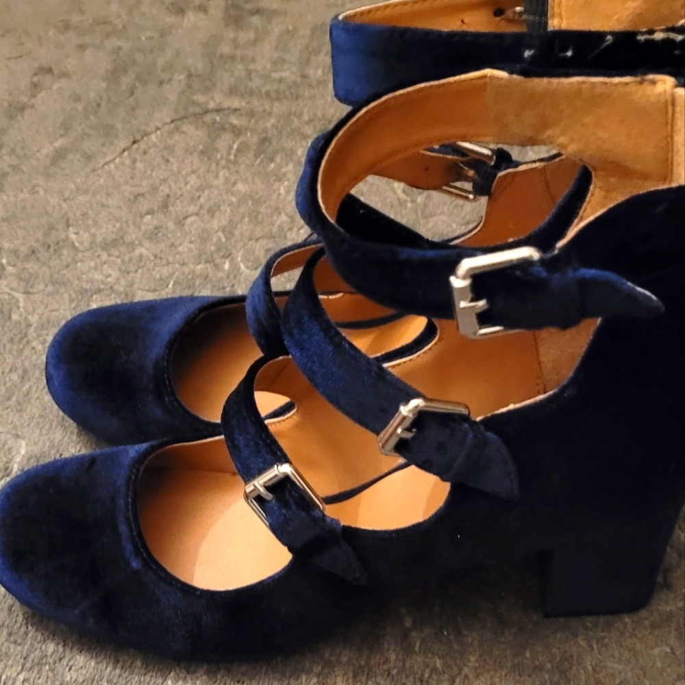 Blue suede like heels